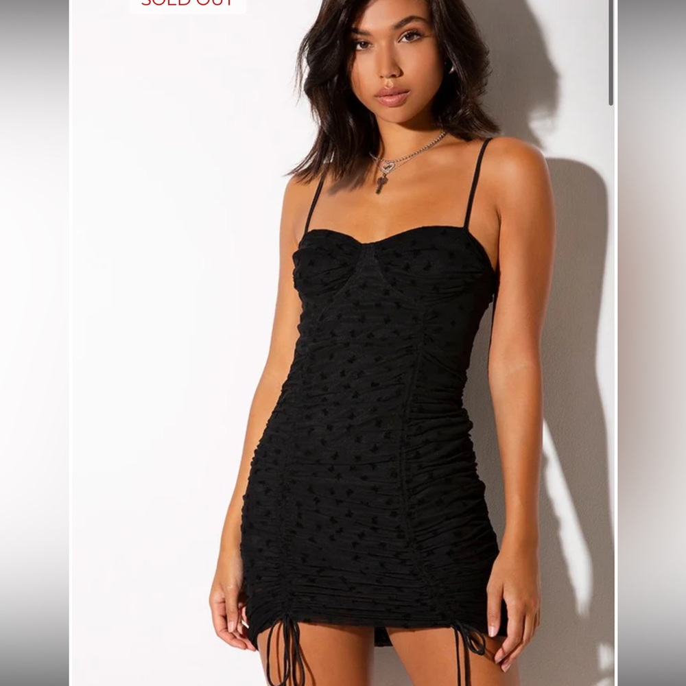 Motel Jemora Black Flock Flutterby Mini Dress Size M